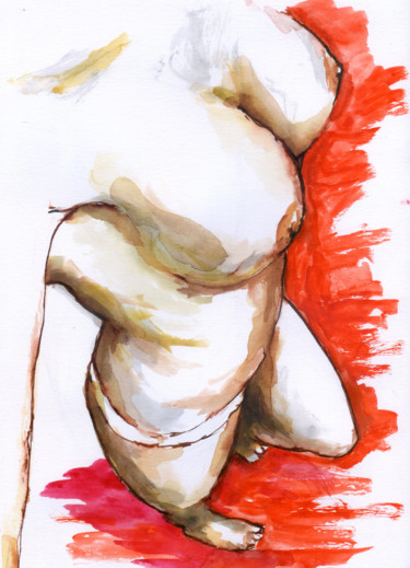 Pintura intitulada "Cuerpo 15" por Salvador J. Suárez Martín, Obras de arte originais, Aquarela