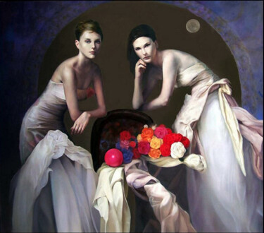 Painting titled "le donne della rive…" by Salvatore Testa, Original Artwork, Oil