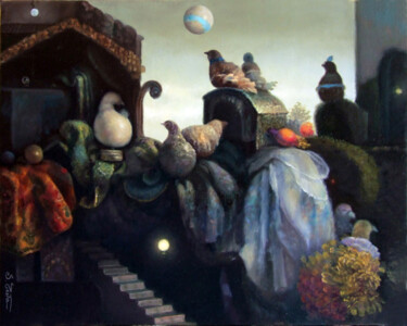 Pintura titulada "uccelli di pietra" por Salvatore Testa, Obra de arte original, Oleo