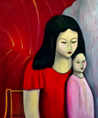 Peinture intitulée "giovane-madre-olio-…" par Salvatore Detto Valò Fiumanò, Œuvre d'art originale, Huile