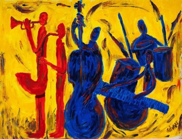 Ζωγραφική με τίτλο "Yellow Jazz" από Salviano Benicio, Αυθεντικά έργα τέχνης, Ακρυλικό