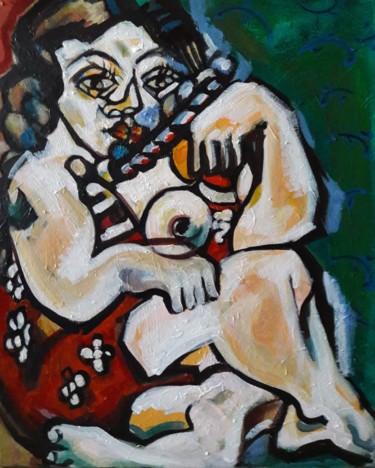 Painting titled ""La rêveuse "" by Sam Keusseyan, Original Artwork, Acrylic