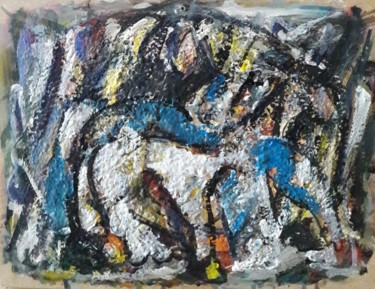 Malerei mit dem Titel "la vache joue dans…" von Sam Keusseyan, Original-Kunstwerk, Acryl