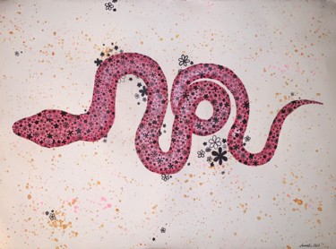 Schilderij getiteld "Floral Serpent" door Samantha Noel, Origineel Kunstwerk, Aquarel