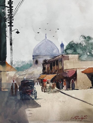 Schilderij getiteld "Old Baghdad#2" door Samar Alzaidy, Origineel Kunstwerk, Aquarel
