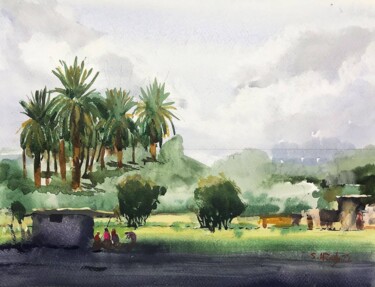 Painting titled "Iraqi landscape#3" by Samar Alzaidy, Original Artwork, Watercolor