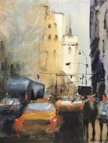 Painting titled "new york" by Samar Alzaidy, Original Artwork, Watercolor