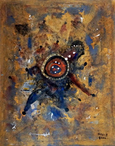 Pintura intitulada "Le partage" por Sambo Boly, Obras de arte originais, Pigmentos Montado em Armação em madeira
