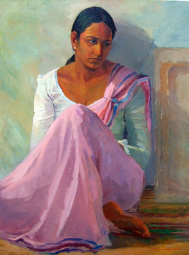 Malarstwo zatytułowany „Lost in Thought” autorstwa Sameera Kalupahana, Oryginalna praca, Olej