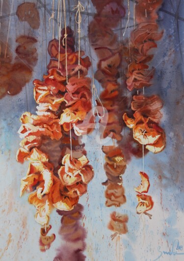 Peinture intitulée "Dried apples" par Samira Yanushkova, Œuvre d'art originale, Aquarelle