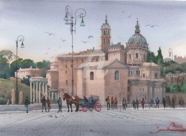 Pintura intitulada "Rome Italy cityscape" por Samira Yanushkova, Obras de arte originais, Aquarela