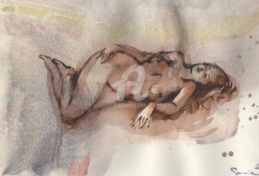 Рисунок под названием "Nude art #434" - Samira Yanushkova, Подлинное произведение искусства, Акварель