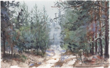 "Winter landscape wa…" başlıklı Tablo Samira Yanushkova tarafından, Orijinal sanat, Suluboya