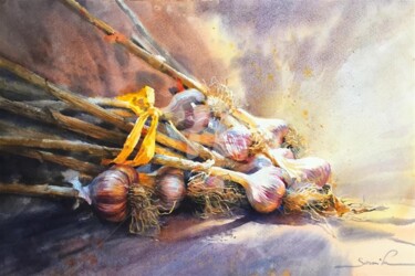 Peinture intitulée "Garlic on the sun #…" par Samira Yanushkova, Œuvre d'art originale, Aquarelle