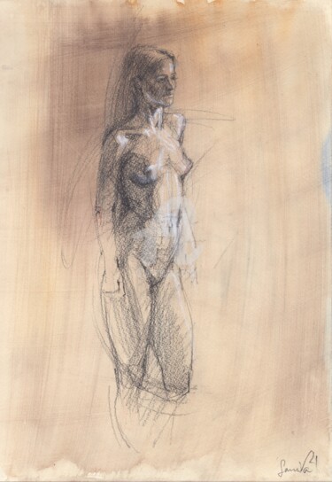 Dibujo titulada "Nude Erotic Art Dra…" por Samira Yanushkova, Obra de arte original, Acuarela