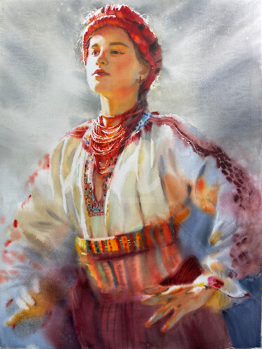 Painting titled "INDEPENDENT UKRAINI…" by Samira Yanushkova, Original Artwork, Watercolor