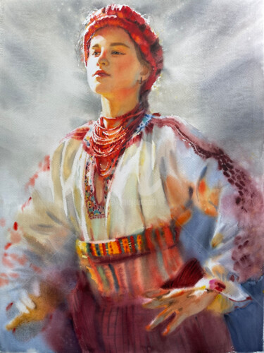 Pittura intitolato "INDEPENDENT UKRAINI…" da Samira Yanushkova, Opera d'arte originale, Acquarello