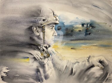 Painting titled "Volunteer Ukraine" by Samira Yanushkova, Original Artwork, Watercolor