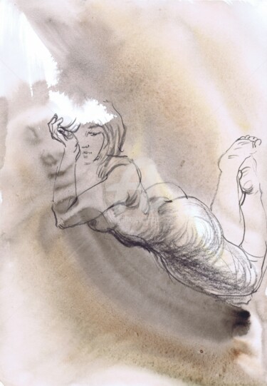 Dibujo titulada "Graceful Nude" por Samira Yanushkova, Obra de arte original, Acuarela