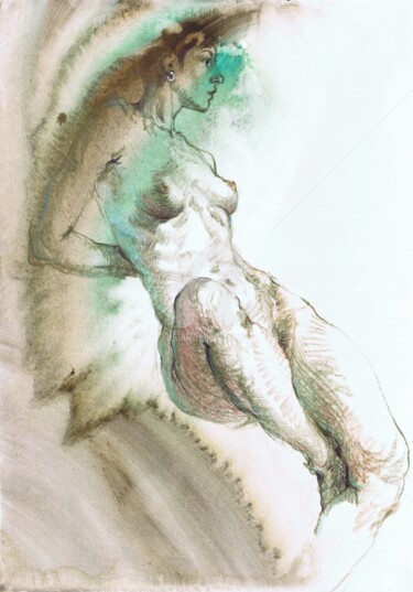 Disegno intitolato "Nude art Charming N…" da Samira Yanushkova, Opera d'arte originale, Acquarello