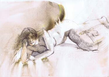 Disegno intitolato "Nude model - Aesthe…" da Samira Yanushkova, Opera d'arte originale, Acquarello