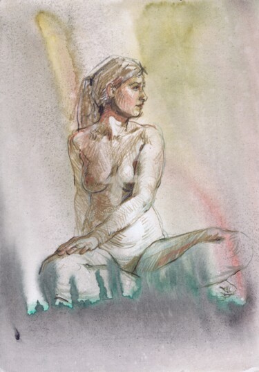 Disegno intitolato "Charming Nudity" da Samira Yanushkova, Opera d'arte originale, Acquarello