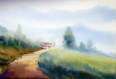 Painting titled "Misty Himalaya Rura…" by Samiran Sarkar, Original Artwork, Watercolor