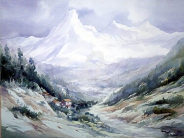 Painting titled "Beauty of Himalaya" by Samiran Sarkar, Original Artwork, Watercolor