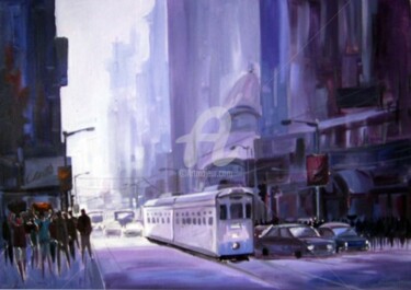 Malerei mit dem Titel "Kolkata Street at M…" von Samiran Sarkar, Original-Kunstwerk, Acryl