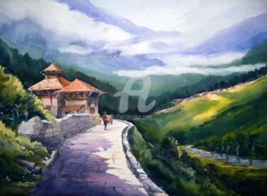 Peinture intitulée "Beauty of Himalaya…" par Samiran Sarkar, Œuvre d'art originale, Huile