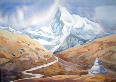 Peinture intitulée "Beauty of Himalaya-…" par Samiran Sarkar, Œuvre d'art originale, Aquarelle