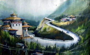 Painting titled "Beauty of Bhutan" by Samiran Sarkar, Original Artwork