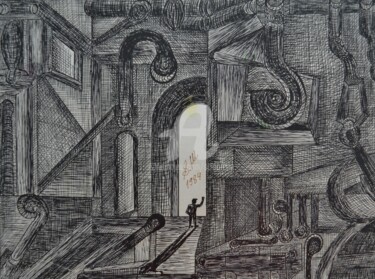 Dibujo titulada "PENSEE INDUSTRIELLE" por Salvador  Moreno, Obra de arte original, Tinta