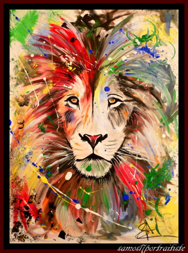 Peinture intitulée "Lion peinture" par Samos17 Portraitiste, Œuvre d'art originale, Acrylique Monté sur Châssis en bois