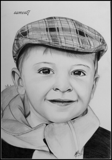 Dessin intitulée "portrait d'enfant s…" par Samos17 Portraitiste, Œuvre d'art originale, Crayon