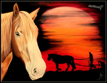 Disegno intitolato "dessin cheval au pa…" da Samos17 Portraitiste, Opera d'arte originale, Pastello