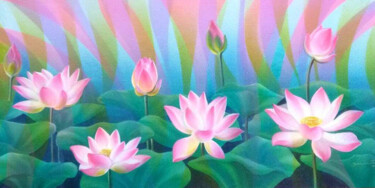 Schilderij getiteld "Pink Blooms" door Sampath Karunaratne, Origineel Kunstwerk, Acryl