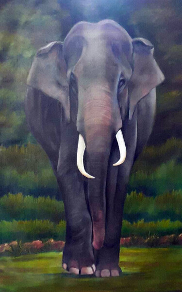 Peinture intitulée "King of the Jungle" par Sampath Karunaratne, Œuvre d'art originale, Huile