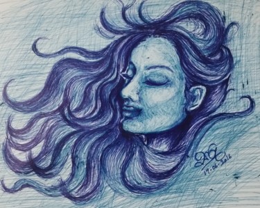 Drawing titled "The Nocturnal Sea I…" by Sea J, Original Artwork, Ballpoint pen