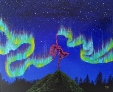 Malerei mit dem Titel "The boreal dance" von Samuel Hasenboehler, Original-Kunstwerk, Acryl Auf Keilrahmen aus Holz montiert