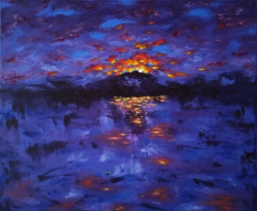 「Sunset」というタイトルの絵画 Samuel Hasenboehlerによって, オリジナルのアートワーク, アクリル ウッドストレッチャーフレームにマウント