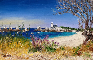Peinture intitulée "La plage du phare b…" par Samuel Kouyoumdjian, Œuvre d'art originale, Huile Monté sur Carton