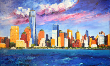 Peinture intitulée "One World Trade Cen…" par Samuel Kouyoumdjian, Œuvre d'art originale, Huile Monté sur Châssis en bois