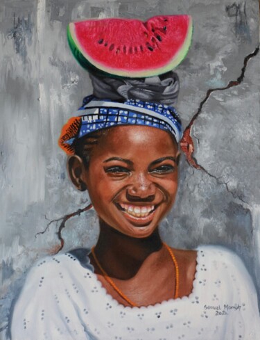 Картина под названием "Merry Heart" - Samuel Momoh (Artsam), Подлинное произведение искусства, Масло