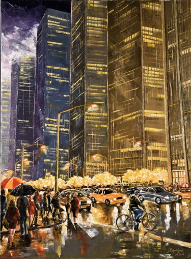 Peinture intitulée "New York, le 24 déc…" par Samuel René Halifax, Œuvre d'art originale, Huile Monté sur Châssis en bois