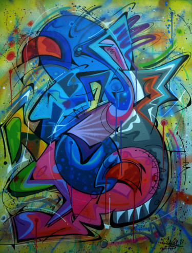 Painting titled "100 titres 51" by Saname, Original Artwork, Spray paint Mounted on Wood Stretcher frame