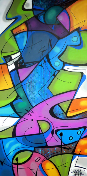 Картина под названием "Fish 2" - Saname, Подлинное произведение искусства, Рисунок распылителем краски Установлен на Деревян…