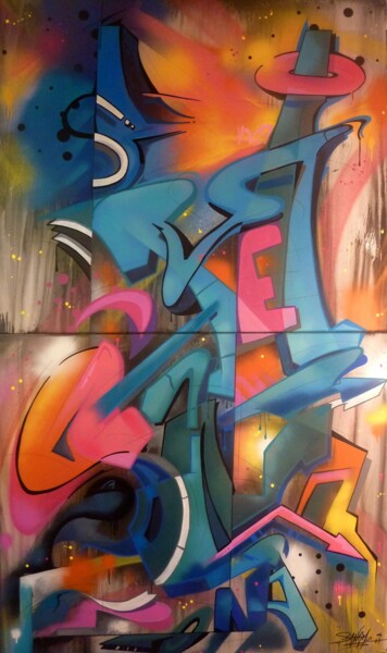 Painting titled "Tag n° 2301" by Saname, Original Artwork, Spray paint Mounted on Wood Stretcher frame
