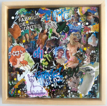 Collages titulada "La fabrique des con…" por Saname, Obra de arte original, Collages Montado en Bastidor de camilla de madera