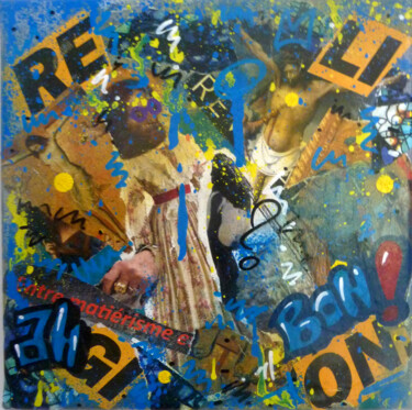 Collages titled "Religion" by Saname, Original Artwork, Collages Mounted on Wood Stretcher frame
